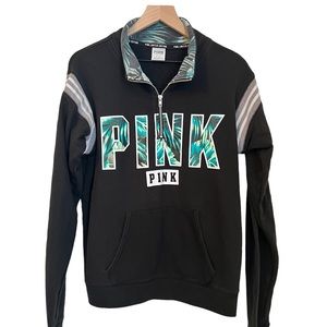 PINK Limited Edition Tropical Black Half Zip Pullover Sweatshirt - Sz. M